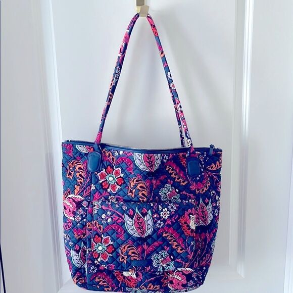 Vera Bradley Carson North South Tote Bag Dragon Fruit Floral with Quilted Design - Picture 1 of 11